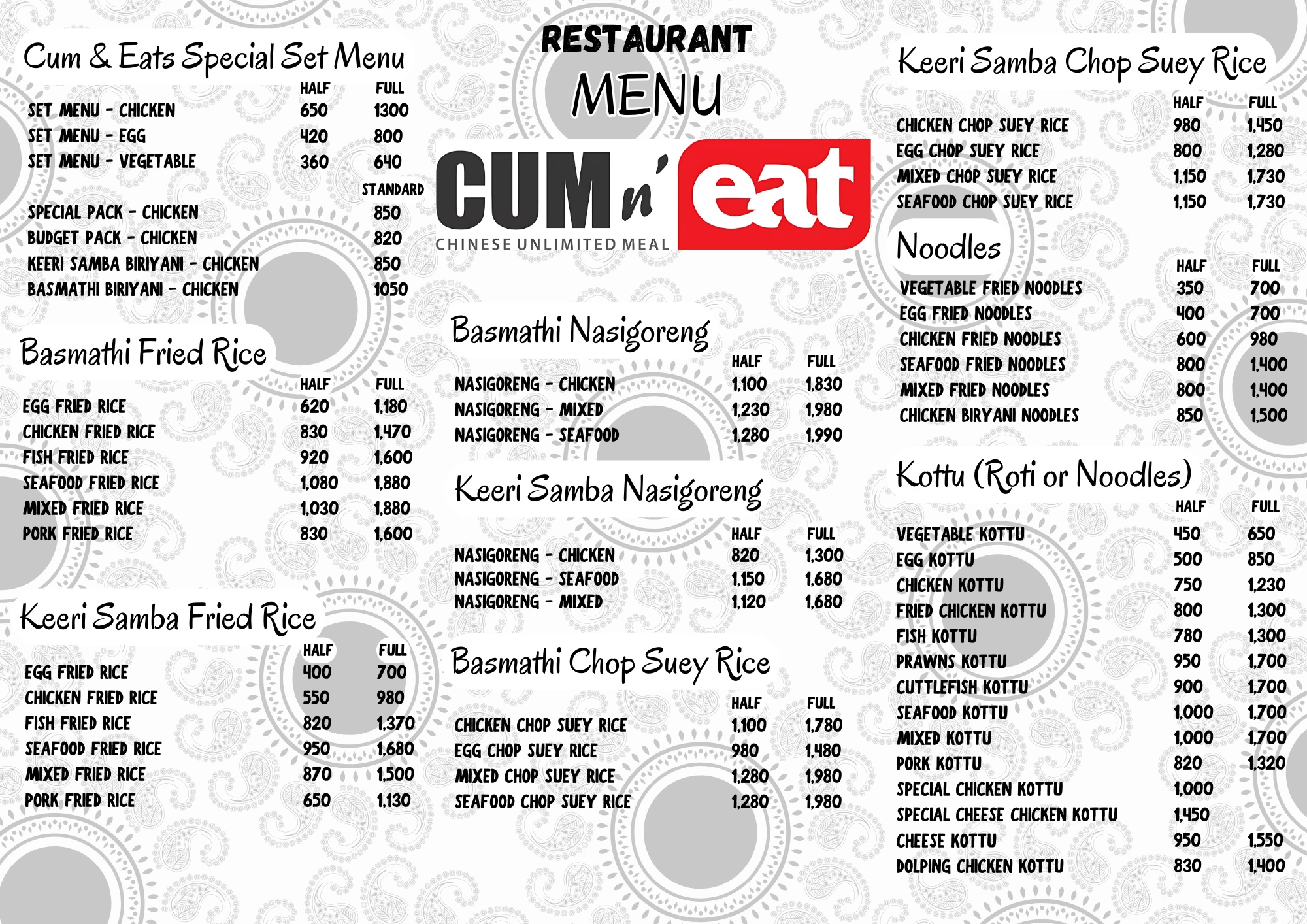 Cum n Eat menu page 1